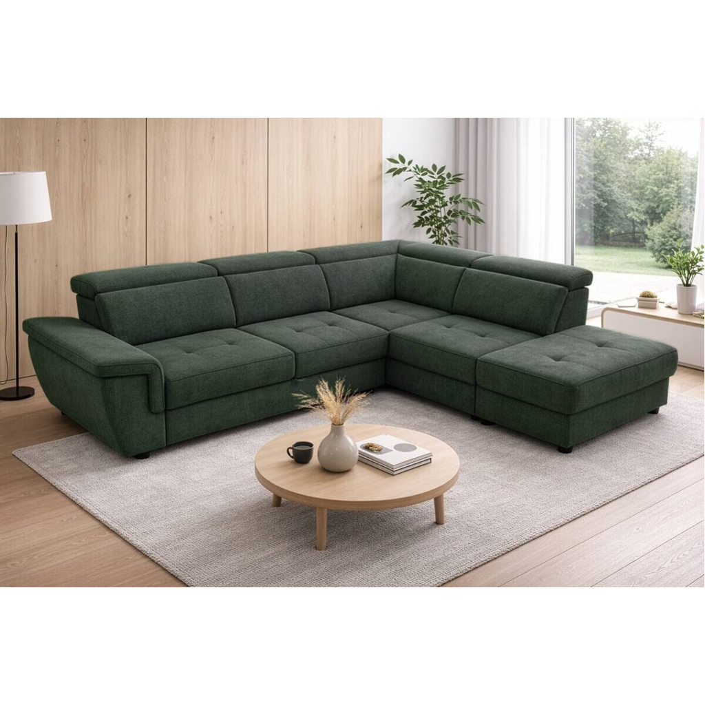 POCO Ecksofa mit Bettfunktion und Bettkasten dunkelgrün Flachgewebe B/H/T: ca. 267x75x238 cm