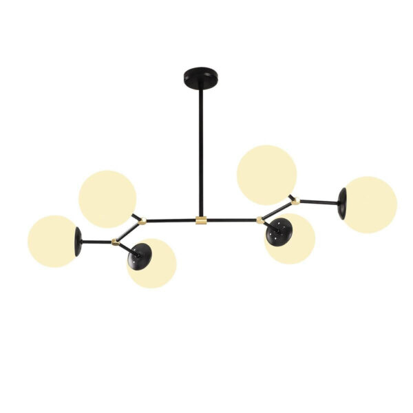 Opviq Pendelleuchte Damar-6321
weiß schwarz Glas Eisen B/H/T/L: ca. 100x48x58x100 cm E27 6 Brennstellen
