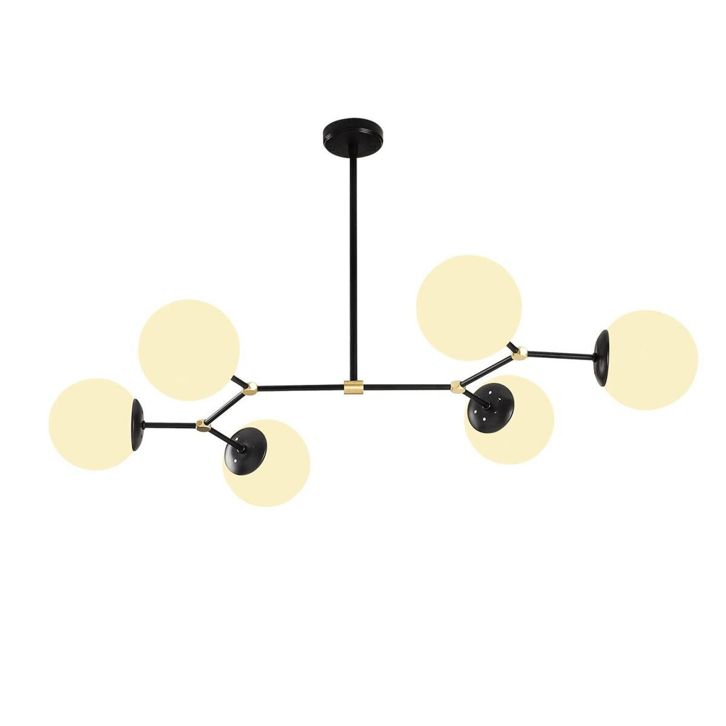 Opviq Pendelleuchte Damar-6321
weiß schwarz Glas Eisen B/H/T/L: ca. 100x48x58x100 cm E27 6 Brennstellen