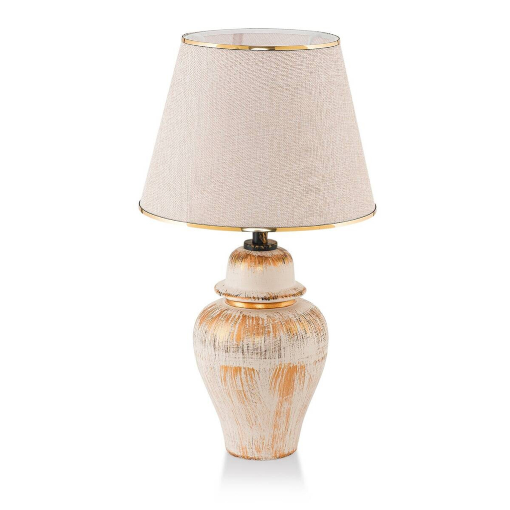 Opviq Tischleuchte
beige gold Metall Stoff B/H/T/L/D: ca. 18x50x18x18x18 cm E27 1 Brennstellen