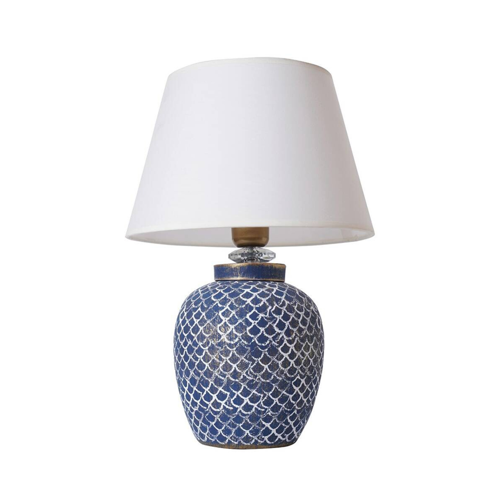 Opviq Tischleuchte
weiß blau Stoff Keramik B/H/T/L/D: ca. 30x45x30x30x30 cm E27 1 Brennstellen
