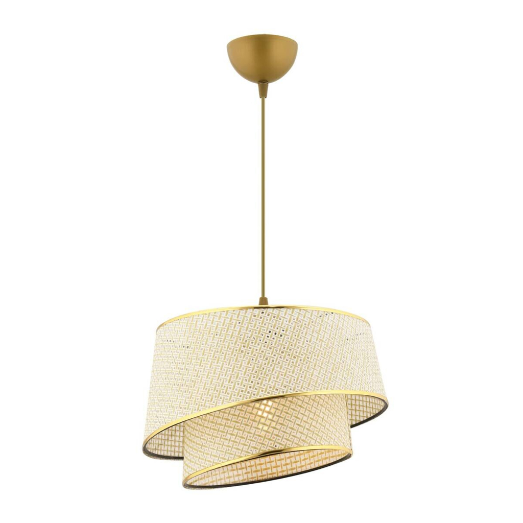 Opviq Pendelleuchte Barette
gold creme Stoff Metall B/H/L: ca. 32x65x32 cm E27 1 Brennstellen