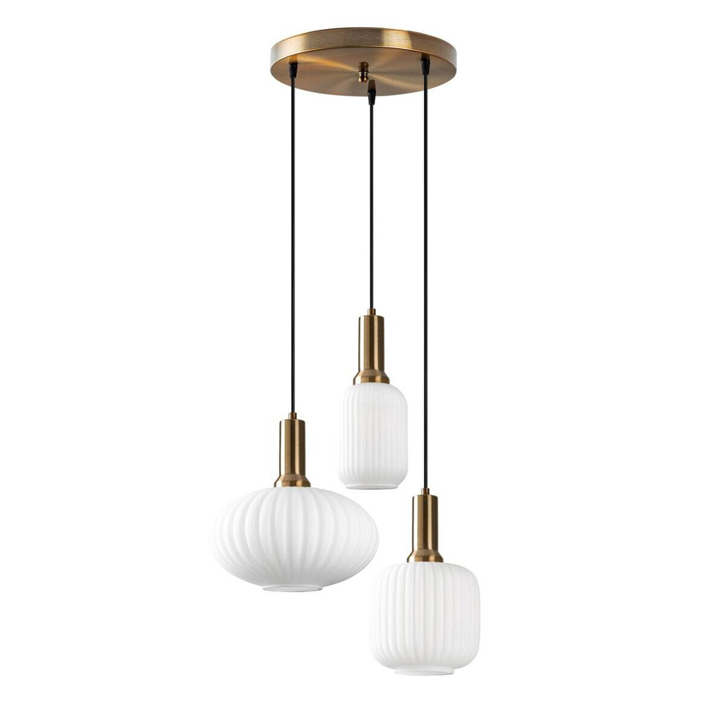 Opviq Pendelleuchte Asker-15201
gold Glas Metall B/H/T/L/D: ca. 55x130x55x55x55 cm E27 3 Brennstellen