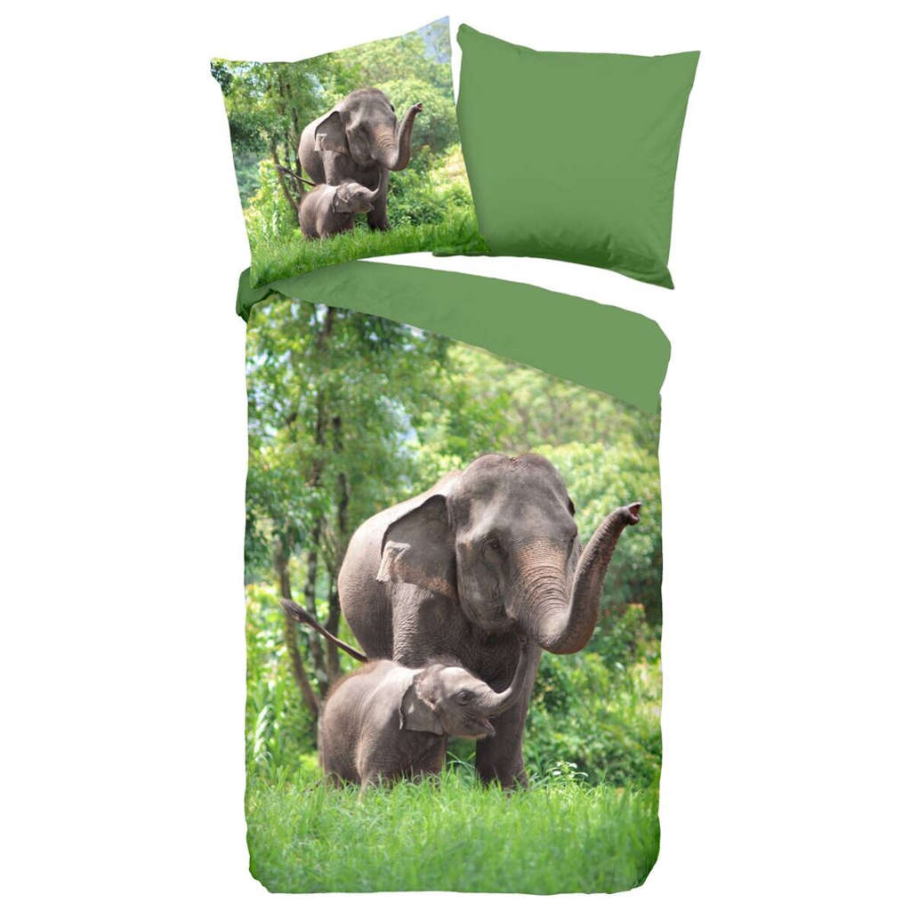 Good Morning Baumwoll Bettwäsche Elephants grün Baumwolle B/L: ca. 135x200 cm