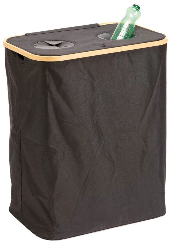 VOG Pfandflaschenbehälter 57 x 37, 5 x 67 cm, Bambusdeckel Pfandflaschenbehälter, rechteckig + 2x Tragetasche