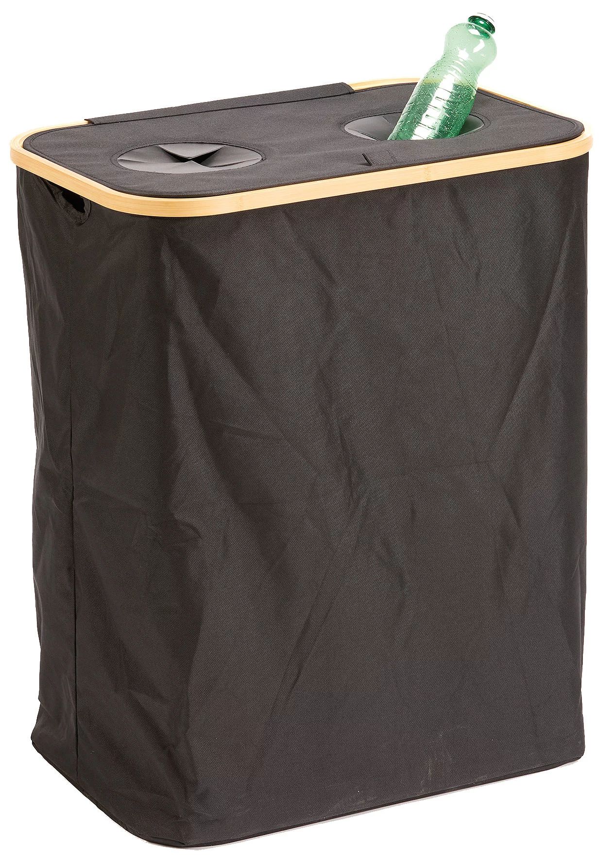 VOG Pfandflaschenbehälter 57 x 37, 5 x 67 cm, Bambusdeckel Pfandflaschenbehälter, rechteckig + 2x Tragetasche