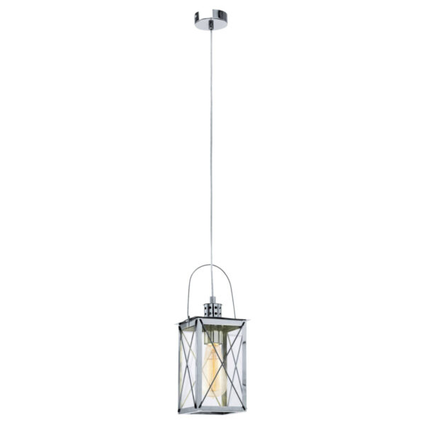 9002759492120 Eglo Pendelleuchte Donmington
silber Glas Stahl B/H/L: ca. 15x110x15 cm E27 1 Brennstellen
