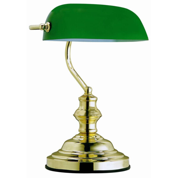 9007371100965 GLOBO Tischleuchte Antique
messing grün Glas Metall B/H/L: ca. 19x38x25 cm E27 1 Brennstellen