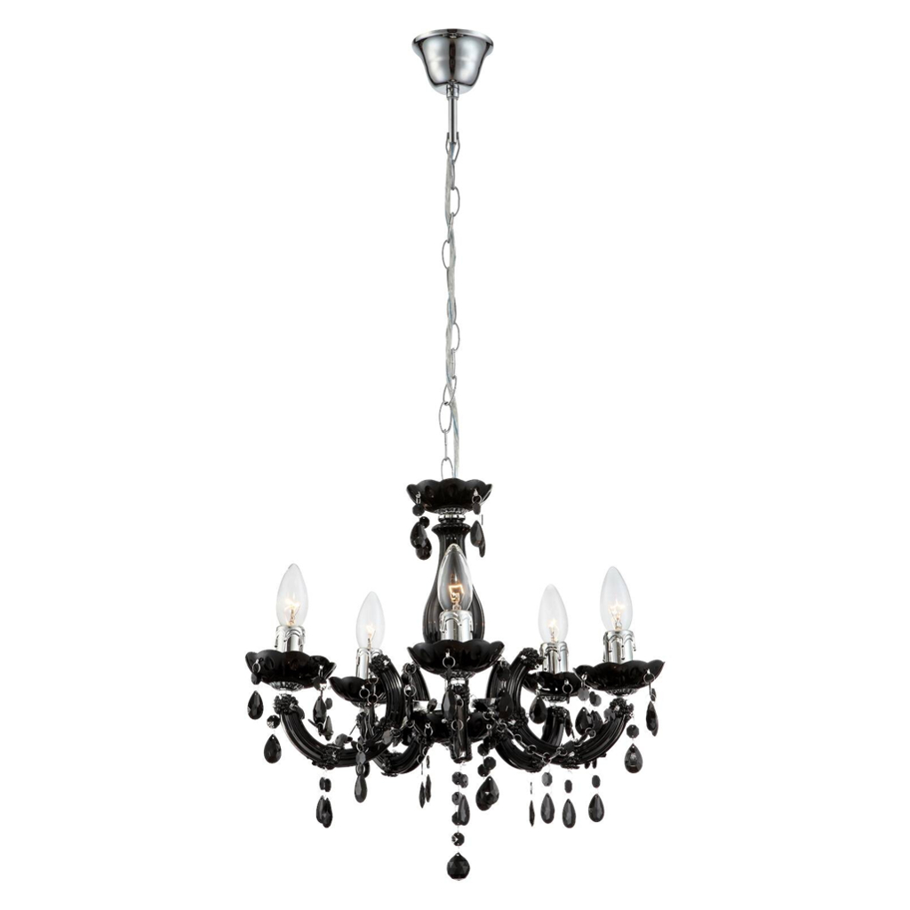 GLOBO Kronleuchter schwarz Acryl Metall H/D: ca. 128×44 cm E14 5 Brennstellen