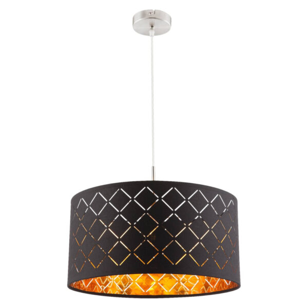 GLOBO Pendelleuchte Clarke
nickel matt schwarz Stoff H/D: ca. 140x40 cm E27 1 Brennstellen
