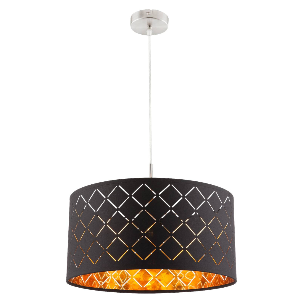 GLOBO Pendelleuchte Clarke
nickel matt schwarz Stoff H/D: ca. 140×40 cm E27 1 Brennstellen