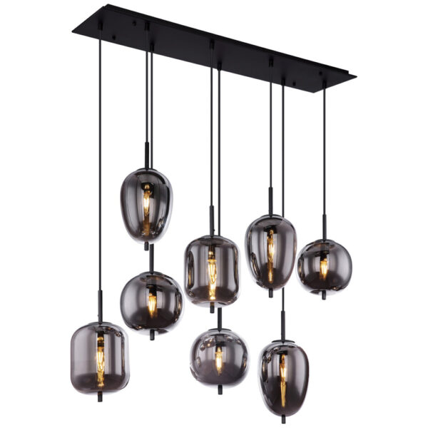 9007371389001 GLOBO Pendelleuchte Blacky 15345-8
schwarz Rauch Metall Glas B/H/T: ca. 94x120x34 cm E14 8 Brennstellen