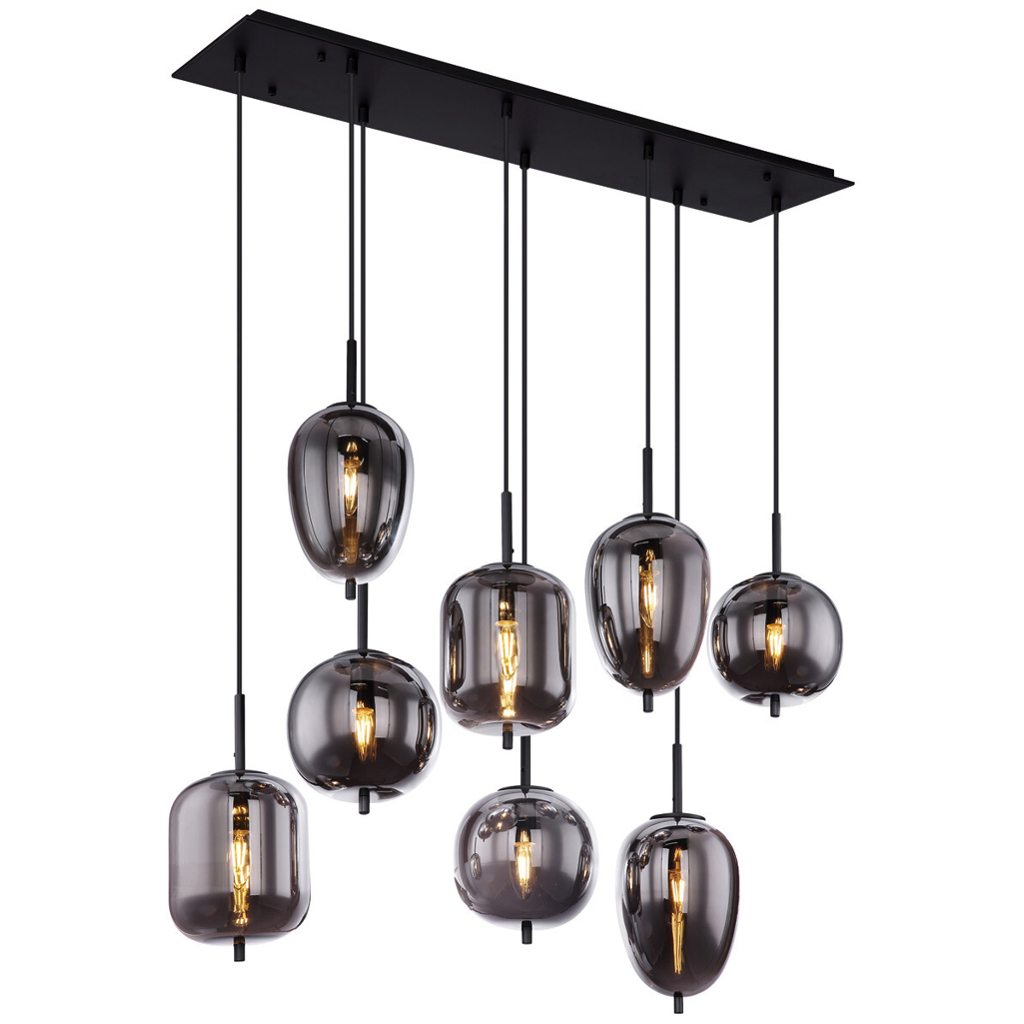 GLOBO Pendelleuchte Blacky 15345-8
schwarz Rauch Metall Glas B/H/T: ca. 94x120x34 cm E14 8 Brennstellen