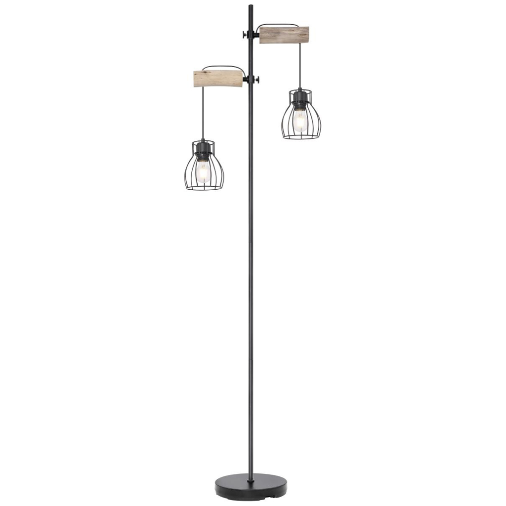 GLOBO Stehlampe Mina
schwarz Metall Echtholz B/H/L: ca. 25x168x47 cm E27 2 Brennstellen