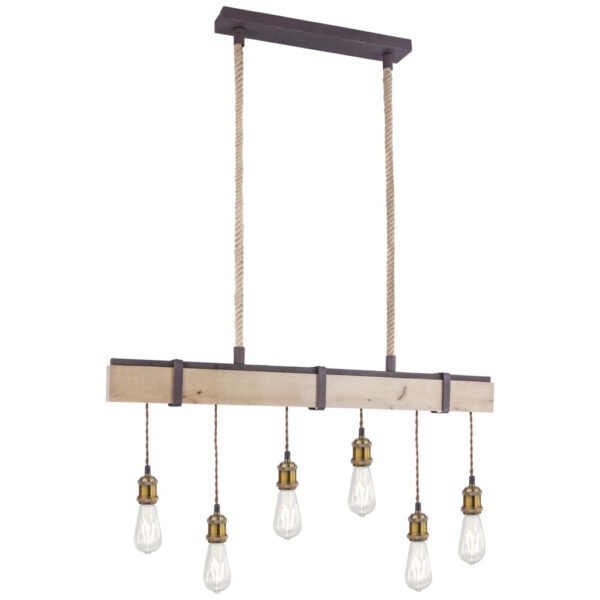 9007371389643 GLOBO Pendelleuchte Mucha
rostfarbig Echtholz Metall B/H: ca. 100x167 cm E27 6 Brennstellen