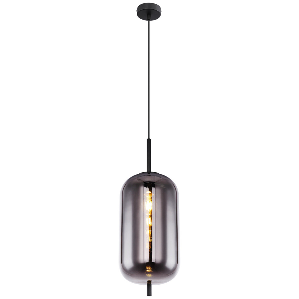 GLOBO Pendelleuchte Blacky
schwarz Rauch Metall Glas H/D: ca. 120×22 cm E27 1 Brennstellen