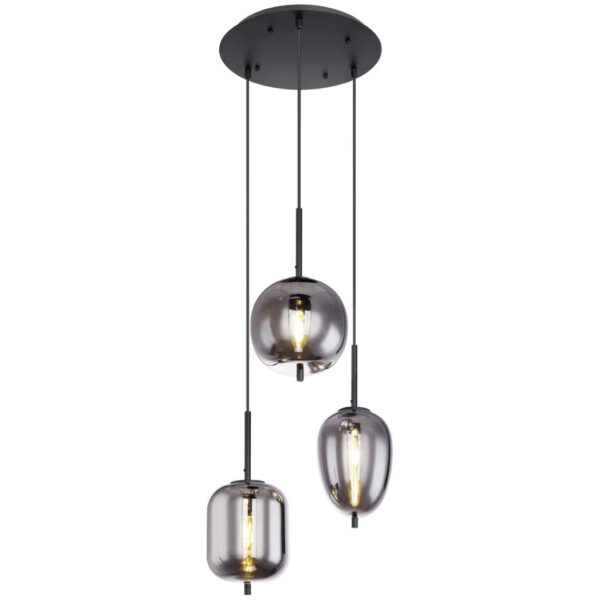 9007371395828 GLOBO Pendelleuchte Blacky 15345-3
schwarz Metall Rauchglas H/D: ca. 120x46 cm E14 3 Brennstellen