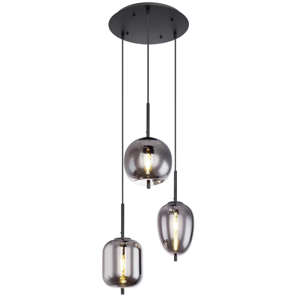 GLOBO Pendelleuchte Blacky 15345-3
schwarz Metall Rauchglas H/D: ca. 120×46 cm E14 3 Brennstellen