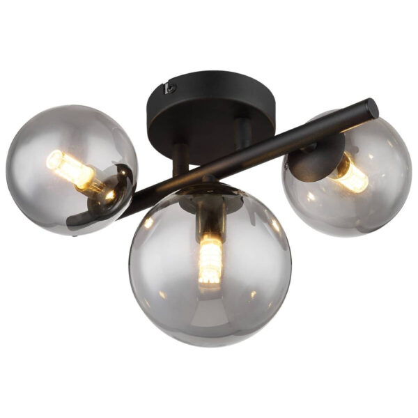 GLOBO Deckenleuchte Riha schwarz Metall Rauchglas B/H: ca. 20,8x28,3 cm 3 Brennstellen
