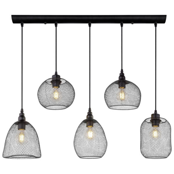 9007371397648 GLOBO Pendelleuchte Anya
schwarz Metall B/H/T: ca. 89x120x20 cm E27 5 Brennstellen