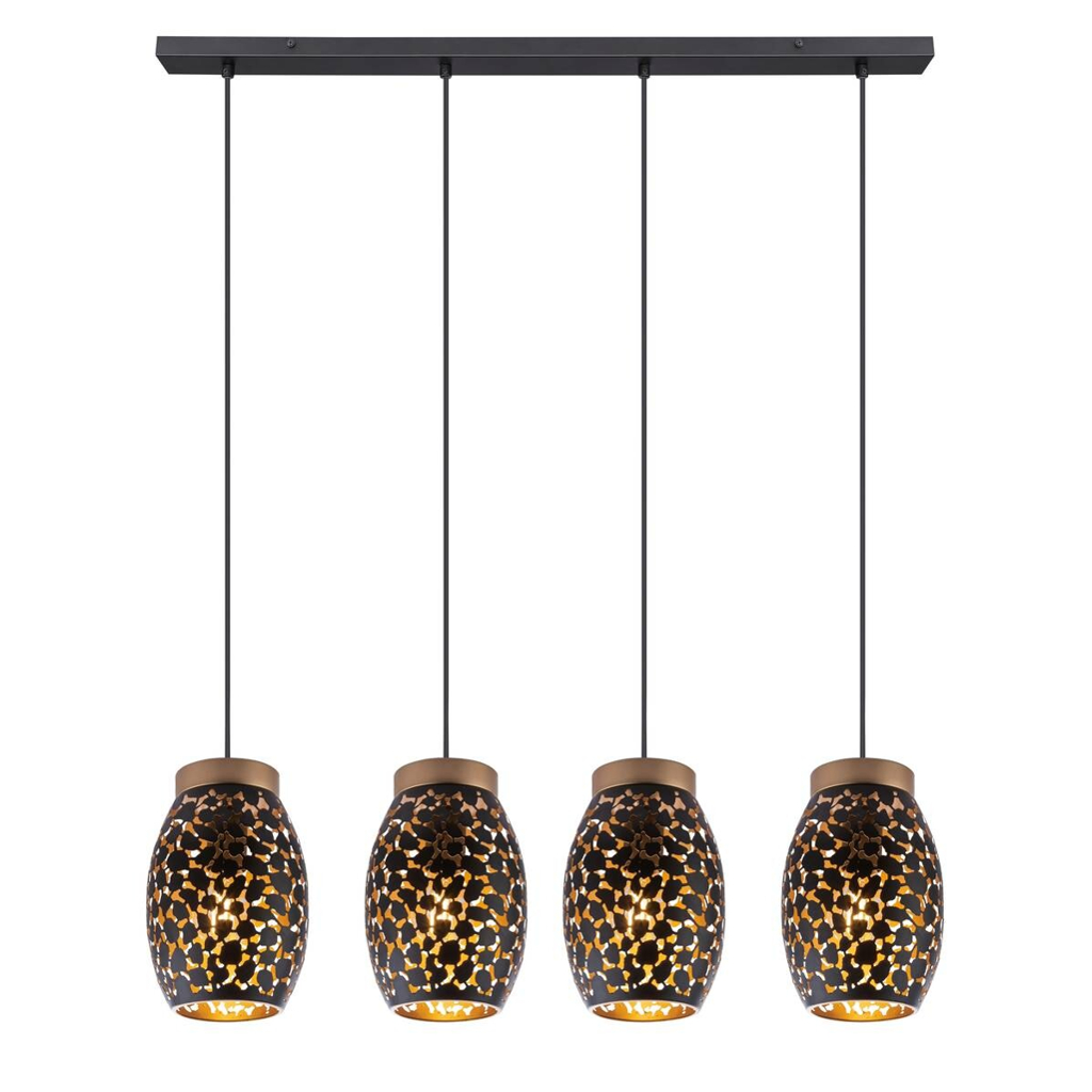 GLOBO Pendelleuchte Narri
schwarz gold Metall B/H/L: ca. 15x120x90 cm E27 4 Brennstellen