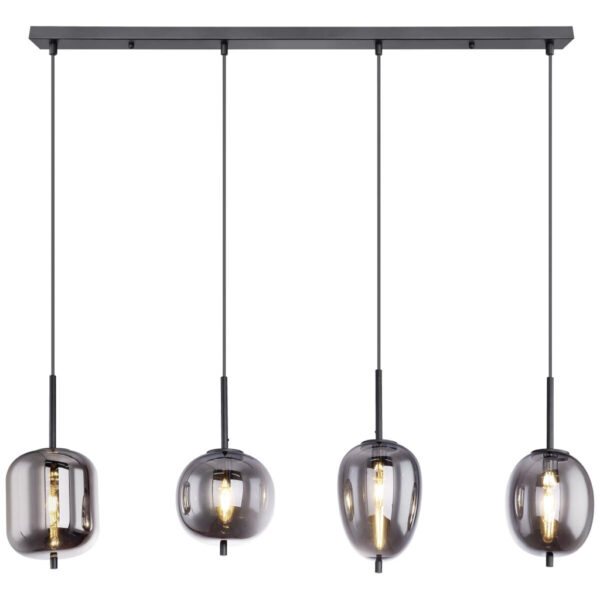 9007371398829 GLOBO Pendelleuchte Blacky 15345-4
schwarz Metall Rauchglas B/H/L: ca. 19x120x100 cm E14 4 Brennstellen