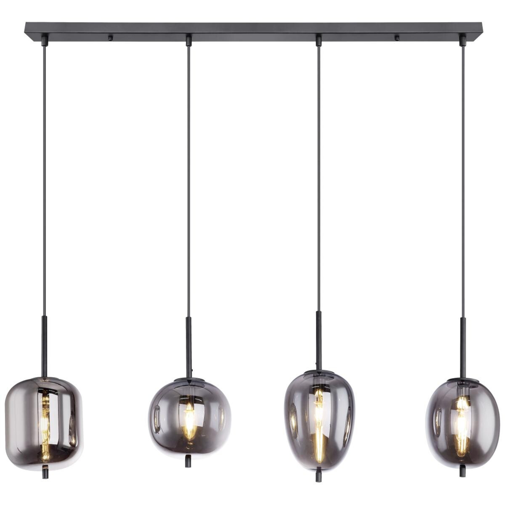 GLOBO Pendelleuchte Blacky 15345-4
schwarz Metall Rauchglas B/H/L: ca. 19x120x100 cm E14 4 Brennstellen