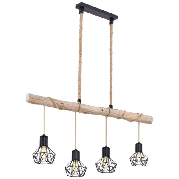GLOBO Pendelleuchte Priska
schwarz natur Metall Holz B/H/L: ca. 100x120x15 cm E27 4 Brennstellen