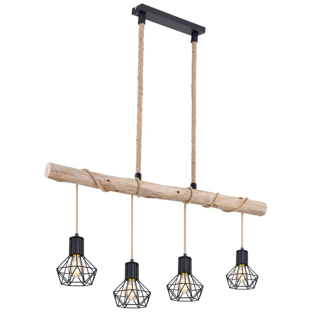 GLOBO Pendelleuchte Priska
schwarz natur Metall Holz B/H/L: ca. 100x120x15 cm E27 4 Brennstellen