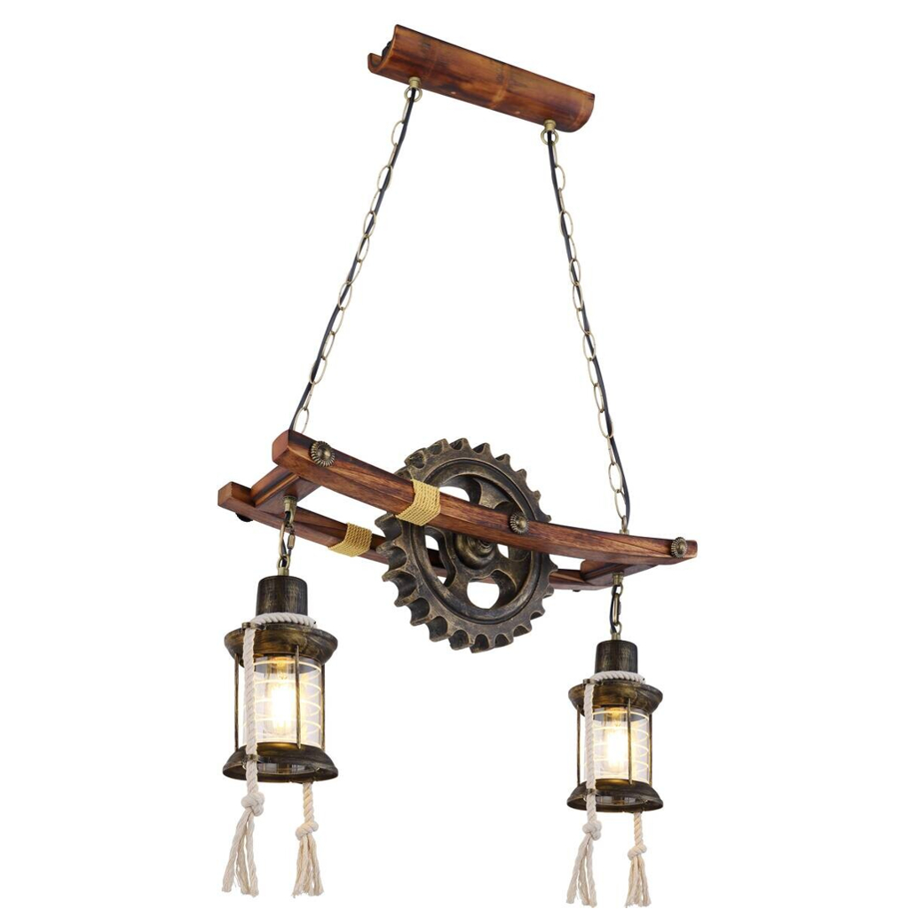 GLOBO Pendelleuchte
messing klar Metall Glas B/H/T: ca. 20x110x62 cm E27 2 Brennstellen
