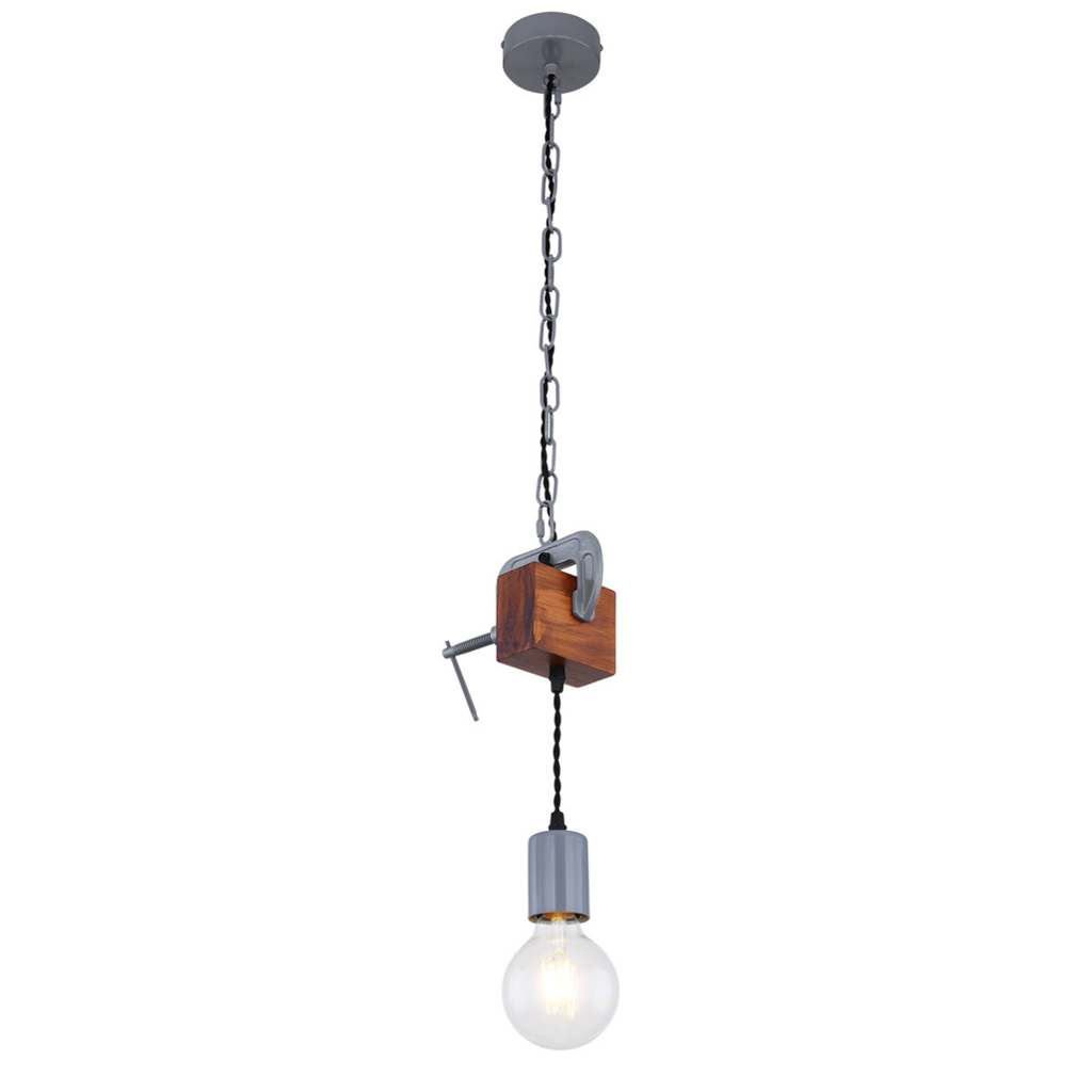 GLOBO Pendelleuchte 15432H Ludi
verzinkt Metall Holz B/H/T: ca. 14x120x10 cm E27 1 Brennstellen