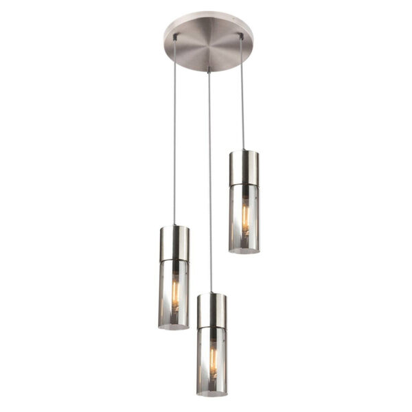 GLOBO Pendelleuchte
nickel matt Metall Glas H/D: ca. 150x30 cm E27 3 Brennstellen