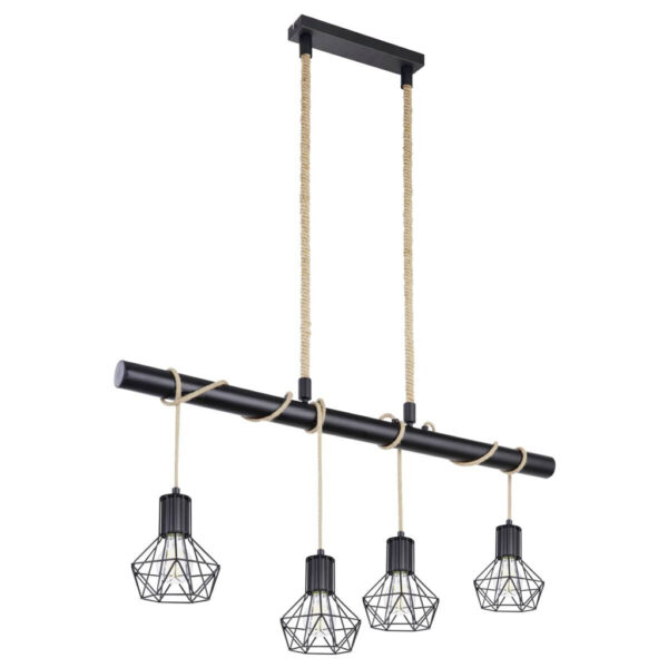 GLOBO Pendelleuchte PRISKA 54017-4H
schwarz Metall Hanfseil B/H/T: ca. 100x120x15 cm