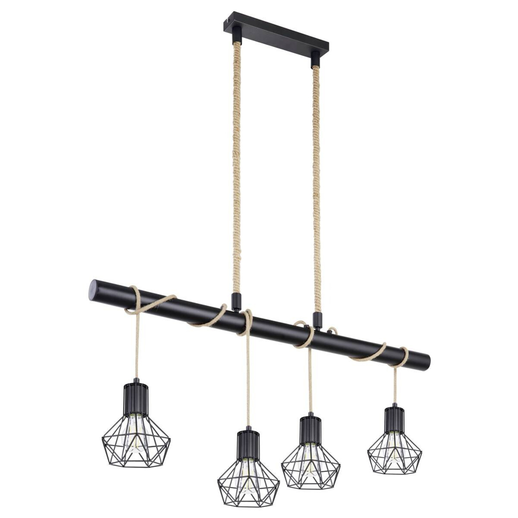 GLOBO Pendelleuchte PRISKA 54017-4H
schwarz Metall Hanfseil B/H/T: ca. 100x120x15 cm