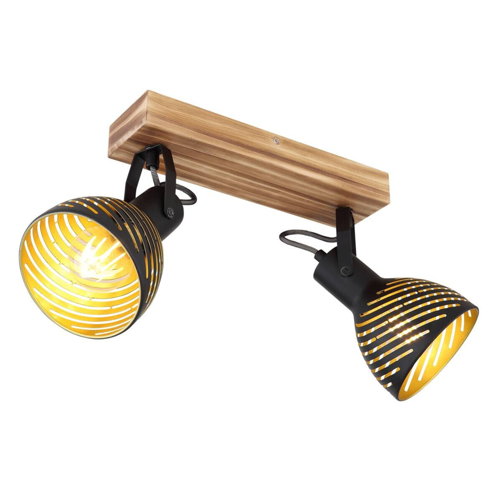 GLOBO Spot gold dunkelbraun Holz B/H/T: ca. 12,5x25x30 cm E27 2 Brennstellen