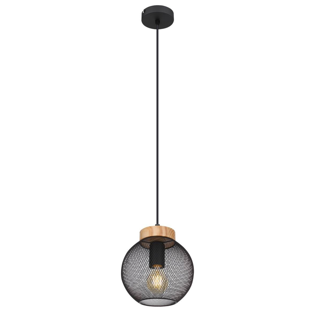 GLOBO Pendelleuchte Pablo
schwarz natur Metall Holz H/D: ca. 120×20 cm E27 1 Brennstellen