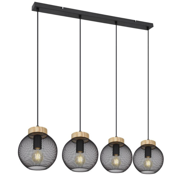 GLOBO Pendelleuchte Pablo
mattschwarz natur Metall Holz B/H/T: ca. 95x120x20 cm E27 4 Brennstellen