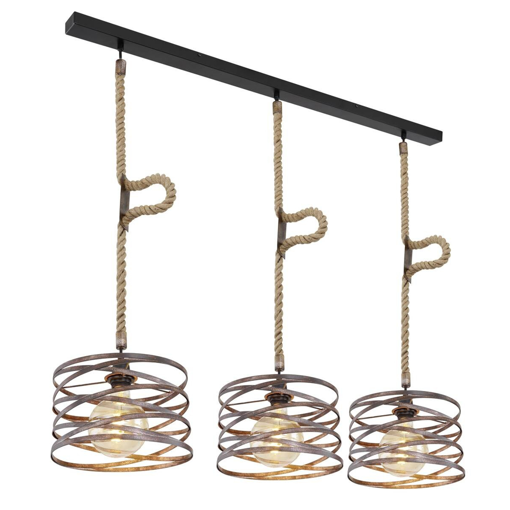 GLOBO Pendelleuchte MARCO 15641-3H
schwarz rostfarbig Metall Hanfseil B/H/L: ca. 28x120x115 cm 3 Brennstellen