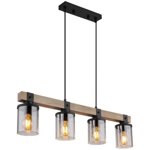 9007371431724 GLOBO Pendelleuchte 15555-4H
schwarz natur Rauch Holz Metall Rauchglas B/H/T: ca. 10x133x73 cm E27 4 Brennstellen