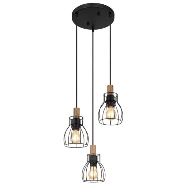 GLOBO Pendelleuchte Mina
schwarz Metall H/D: ca. 120x35,5 cm E27 3 Brennstellen