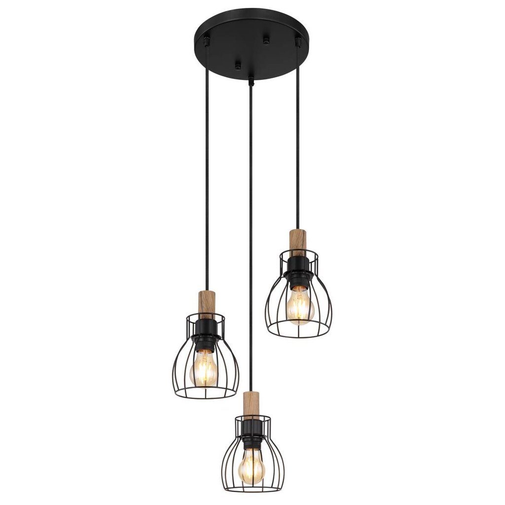GLOBO Pendelleuchte Mina
schwarz Metall H/D: ca. 120×35,5 cm E27 3 Brennstellen