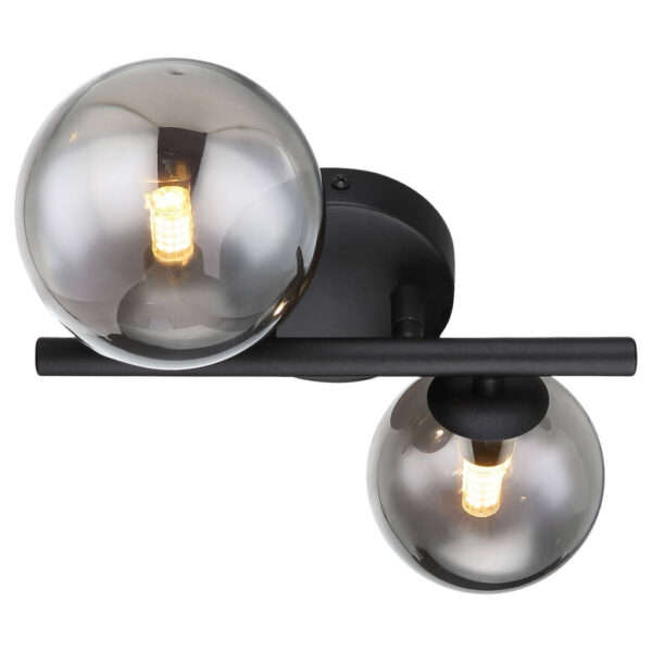 9007371434237 GLOBO Wandleuchte Riha
schwarz Rauch Metall Glas B/H/L: ca. 25x12,5x24 cm G9 2 Brennstellen