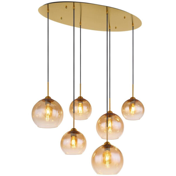 GLOBO Pendelleuchte JAMESSA 15788-6H
amber messing Metall B/H/L: ca. 47,5x150x97,5 cm E27 6 Brennstellen