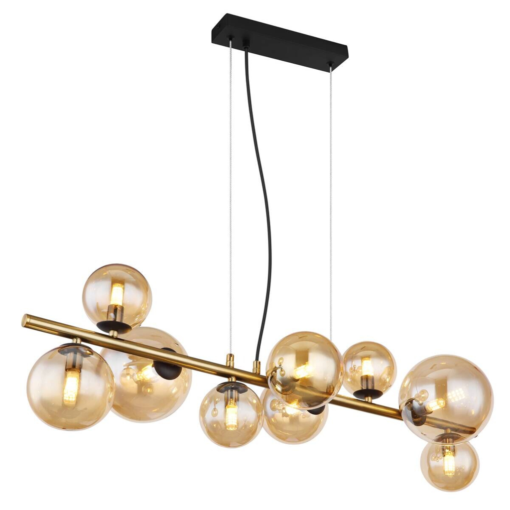 GLOBO Pendelleuchte
schwarz amber Metall Glas B/H/T: ca. 36x120x86,6 cm G9 9 Brennstellen