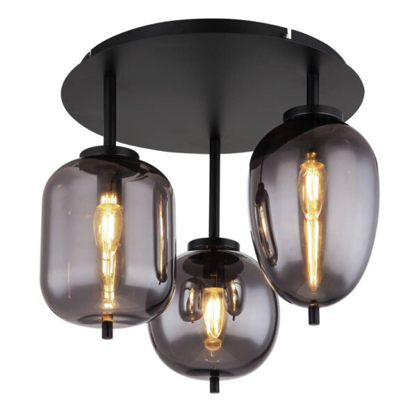 GLOBO Deckenleuchte Blacky mattschwarz Metall Rauchglas H/D: ca. 36x46 cm E14 3 Brennstellen