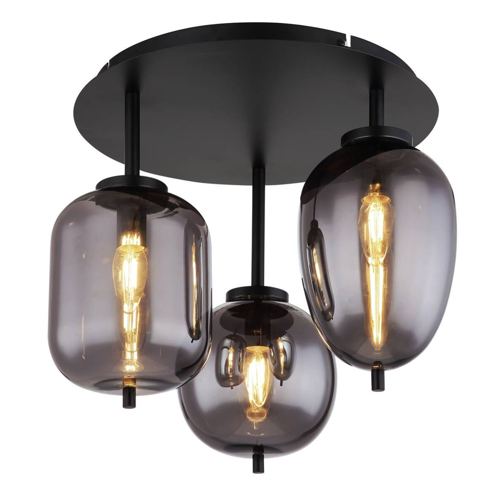 GLOBO Deckenleuchte Blacky mattschwarz Metall Rauchglas H/D: ca. 36x46 cm E14 3 Brennstellen
