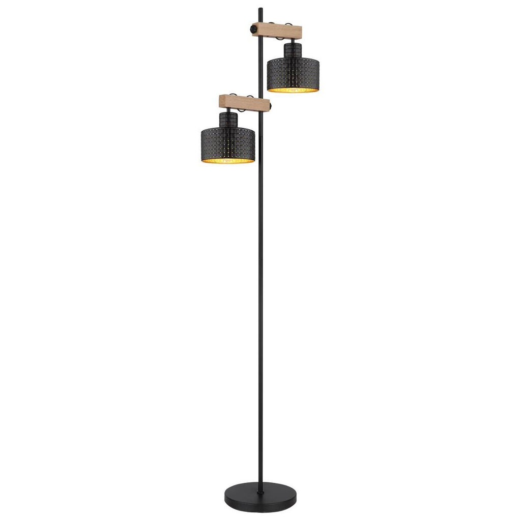 GLOBO Stehlampe
schwarz Metall B/H/T: ca. 25x168x44 cm E27 2 Brennstellen