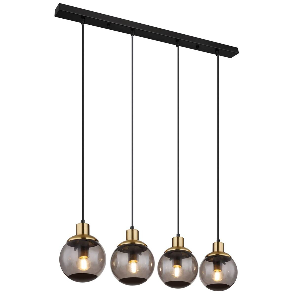 GLOBO Pendelleuchte
schwarz Rauch Glas Metall B/H/T: ca. 15x110x75 cm E27 4 Brennstellen