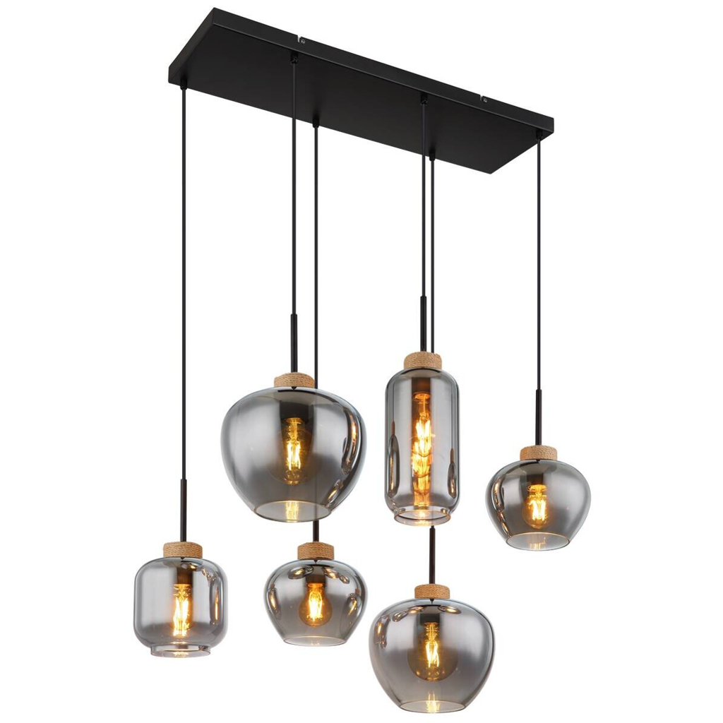 GLOBO Pendelleuchte
natur schwarz Metall Hanfseil B/H/T: ca. 40x120x80 cm E27 6 Brennstellen