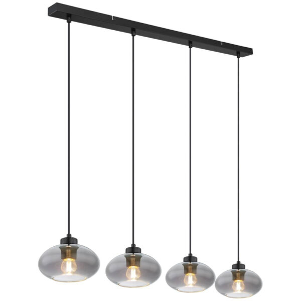 GLOBO Pendelleuchte Shaun 15572-4H
schwarz Metall Rauchglas B/H/L: ca. 18x120x96 cm E27 4 Brennstellen